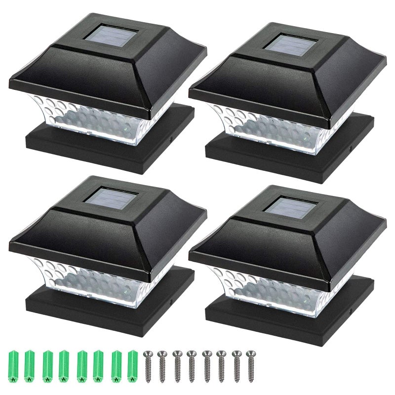 SUNWIND Solar Post Cap Lights Outdoor - 4 Pack LED Fence Lights for 4X4 & 5X5 Wooden Posts Warm White Waterproof for Deck, Patio or Garden Decoration (Black) - Image 1